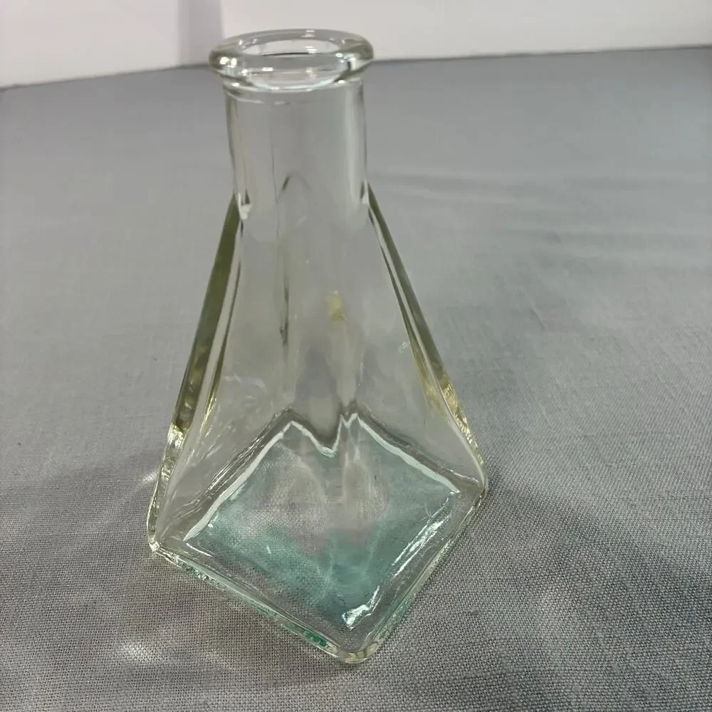 Vintage Clear Glass Bud Vase Square Pyramid Base Mid Century Modern 5 Inch Tall